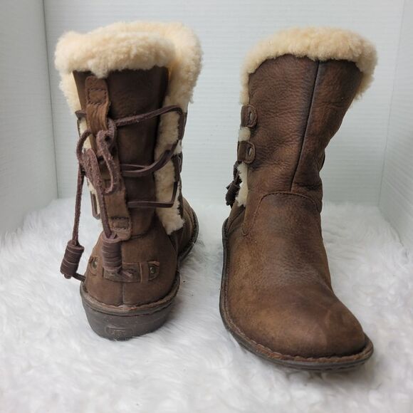 UGG Akadia Stout Womens Size 8 Brown Winter Booties Lace Up Boots Leather - Picture 6 of 8